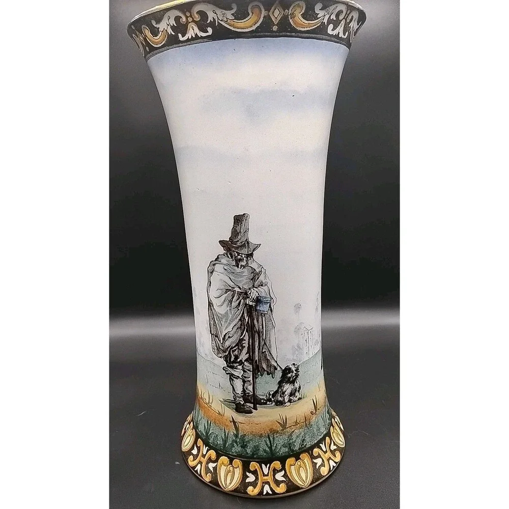 Antique Richard-Ginori Doccia Vase c.1890–1910 – Hand-Painted Peasant Scene,...